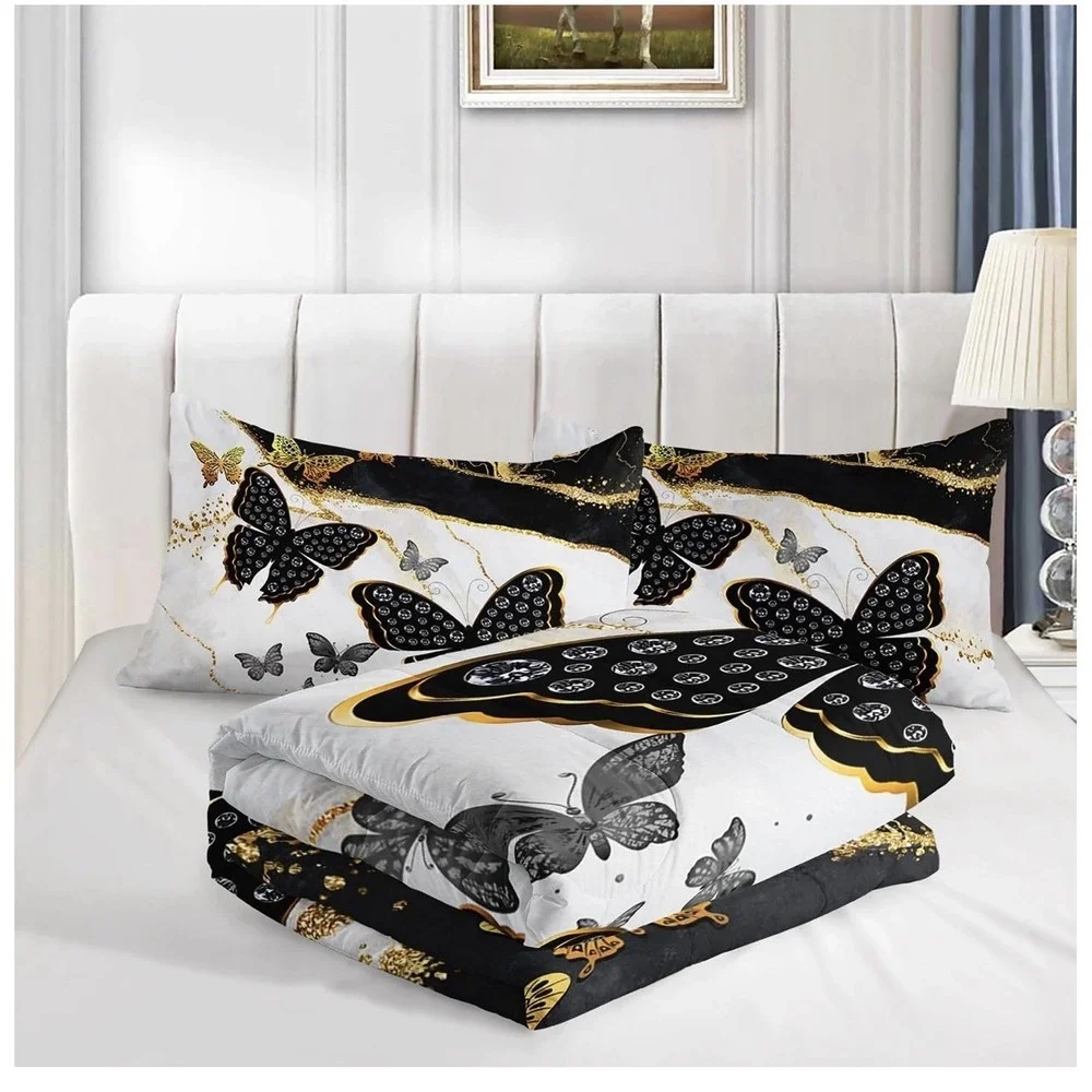Kids Bedding Full Size Comforter Set Black Amd Gold Butterfly Bedding Comforter